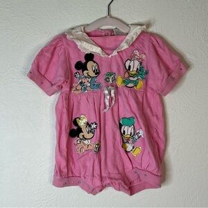 Vintage Small Stars Disney Character Bubble Romper Pink Embroidered Size 12M